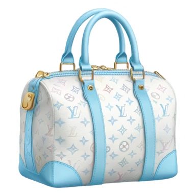 White Designer Louis Vuitton bag with baby blue monogram and baby blue trim sticker