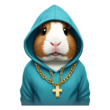 Guinea pig wearing a hoodie with a necklace with a cross pendant  sticker
