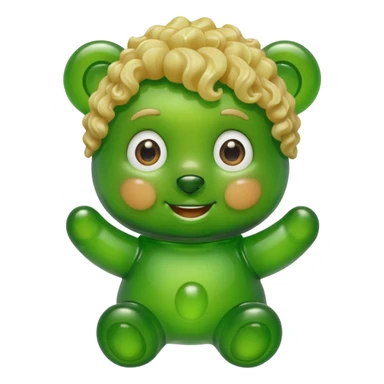 green gummy bear with eyes and blond curly hair only head sticker