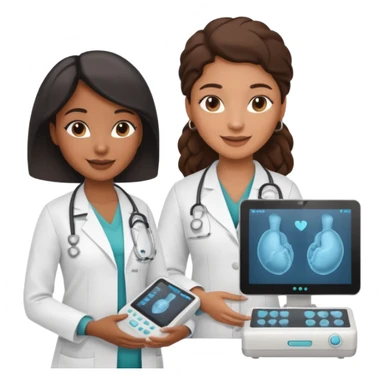 black female doctor and white ultrasound technician performing a fetal ultrasound sticker