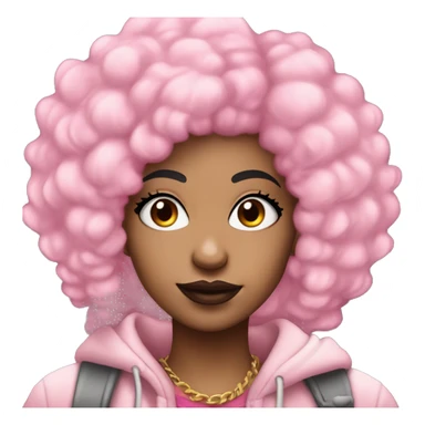 light skin girl with pink afro hair and nose pierced with black eyebrows and looks like the rapper icespice without heart on cheek and has sticker