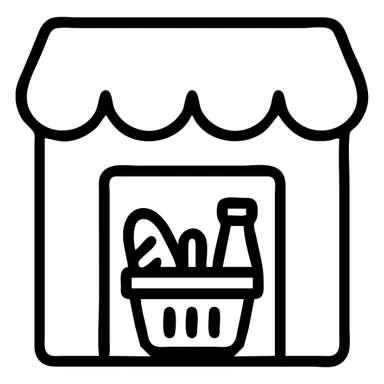 grocery store icon, minimal line art, clear and recognizable, suitable for digital use sticker