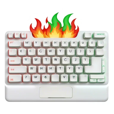 White-colored cool mechanical keyboard 65% in greenish-red fire flames in the background. sticker