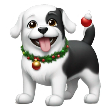 black with white dog small celebrating christmas sticker