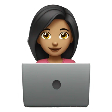 a moroccan young adult girl working on her laptop; black hair sticker