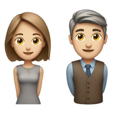 Lovely couple with grey cat. Girl’s skin is light, hair brown. Boy is light skin with collected to tail brown hair sticker