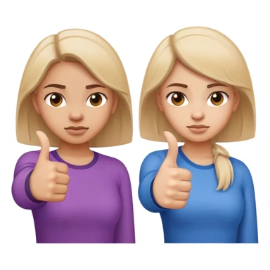 Girl showing conflicting opinions with one hand giving definite thumbs up and other hand giving definite thumbs down, uncertain facial expression sticker