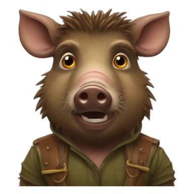 anthropomorphic brown wild boar with tusks sticker
