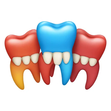 Create an emoji that represents three human teeth together, aligned horizontally. The first tooth should be blue, the second red and the third yellow.
 sticker