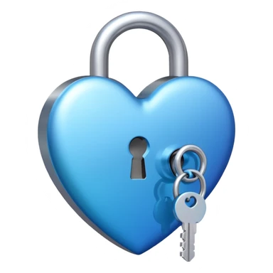 A blue gradient heart-shaped lock with a silver key sticker