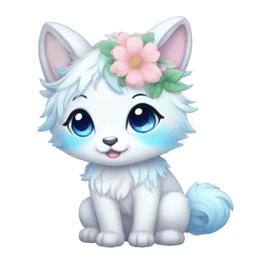 Anthro Cute Cool Blushing Pastel Innocent Shy Kawaii gorgeous sparkly ethereal fantasy animal creature with blue eyes furry sona with flowers and ribbons beautiful aesthetic sticker