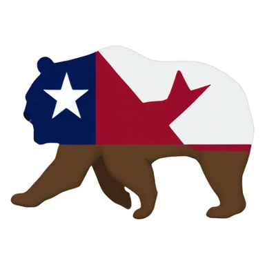 texas flag with the california bear walking on the red and in the white part sticker