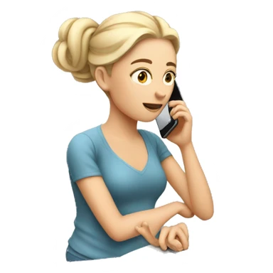 White woman, on phone, lazily scrolling sticker
