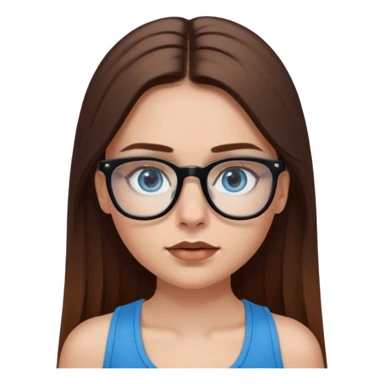 White girl with long straight brown hair and blue eyes wearing plastic frame glasses that go from black to clear ombré from top to bottom. Stud nose piercing on right side of nose and a septum piercing (the ring on bottom of nose). Wearing black tank top. sticker