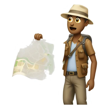 A confused tourist looking at a map sticker