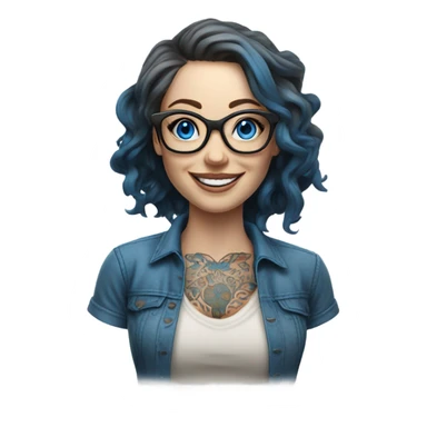 3d photo Realistic Balayage pale beautiful tattooed woman with glasses and blue eyes happy  sticker