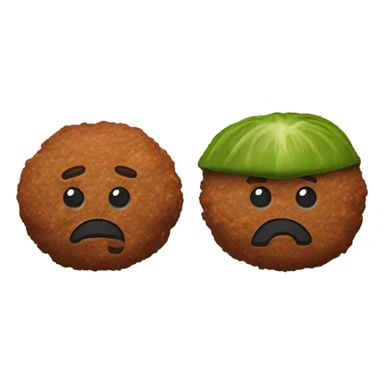 Two meat balls side by side with a pickle standing vertically on top in the middle of them sticker