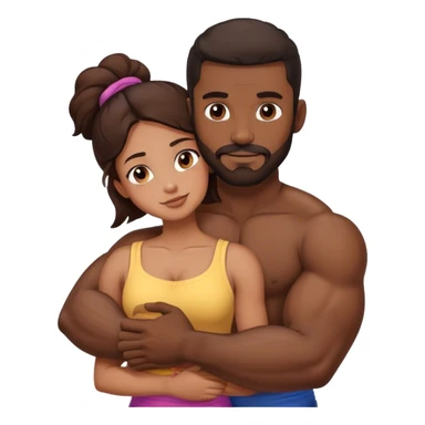 Black man with facial hair and muscles hug small brunette woman sticker
