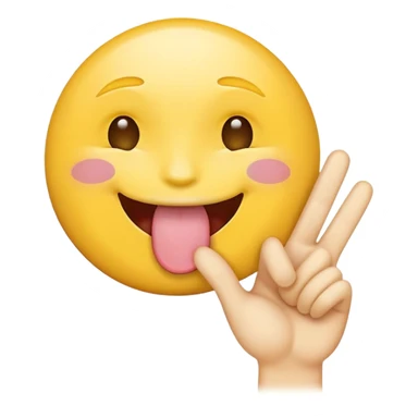 Yellow face iPhone emoji, tongue sticking out, putting up a peace sign sticker