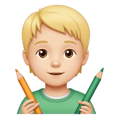 child drawing with crayons on paper, cheerful and creative sticker