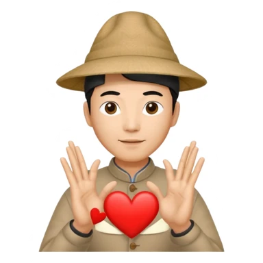 chinese man in pointy asian hat doing heart hands sticker