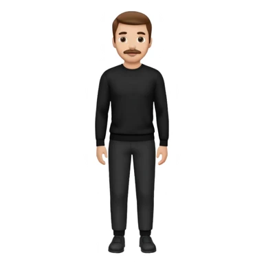 man with mustache, brown hair, 33years old, shirt, high temple Black pullover with a white shirt underneath and black fabric trousers 👕🖤👖 sticker