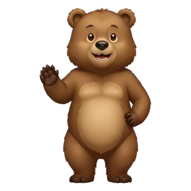 Cartoonish Russian grizzly bear, standing upright, front view, iOS emoji style sticker