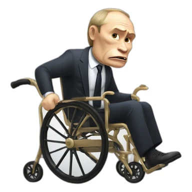 furious vladimir putin monke rides golden wheelchair holding a suitcase sticker
