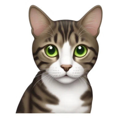Dark Brown and white tabby cat with green eyes sticker