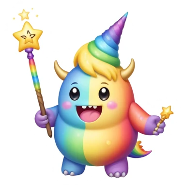Kawaii derpy fat rainbow monster with magic wand  sticker