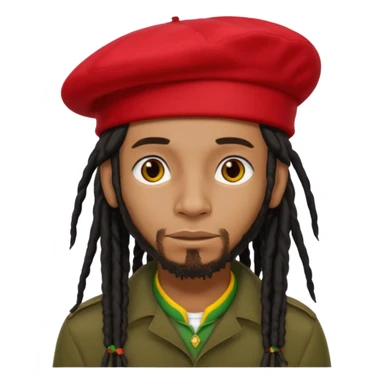 Black man with long black dreadlocks tied back, wearing a red beret, reggae style sticker