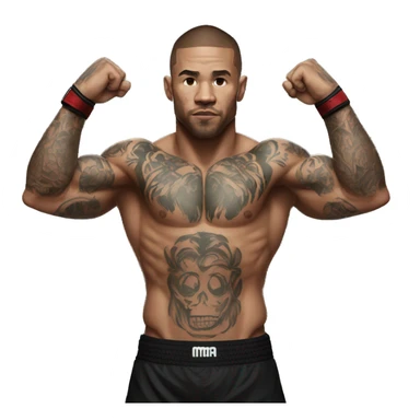 mma fighter with hands up and tatos on body sticker