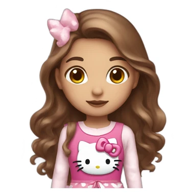 girl with long brown hair dressed with hellokitty costume sticker