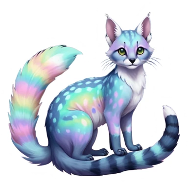 Colorful nebulae nebula starry galactical shiny tropical pale light fruity pastel white glorious iridescent divine exotic cute cool beautiful realistic antasy-caracal-civet-genet-sergal-vernid-Cacomistle-Trico-oncilla-animal-Fakémon-hybrid-fursona (full body) sticker