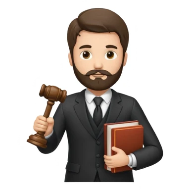 Create a male lawyer. he is wearing a fromal suit jckeret. He is holding a gavel in one hand and a book tucked under his another arm. He has beard. And the hair is kinda darker but not black. and is kinda short at the layers sticker