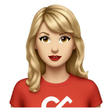 taylor swift wearing a red t-shirt with a "G" on it sticker