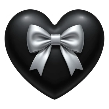 glossy velvet black heart with a silver bow and heart pattern on the bow sticker