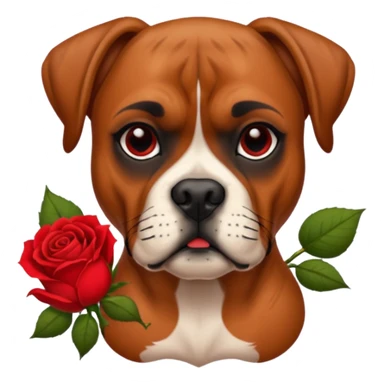 boxer dog with red rose tattoo sticker