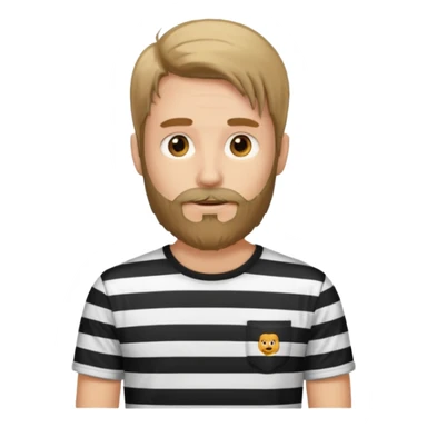 man with long hair and beard wearing vertical striped t-shirt sticker