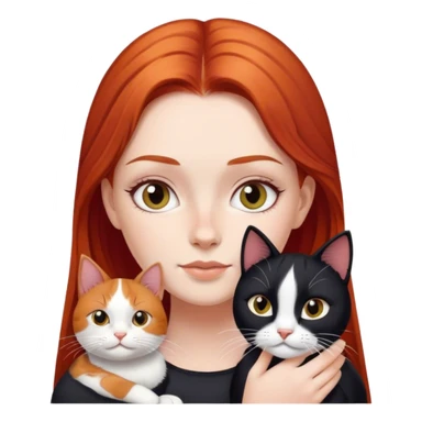 red haired girl with black and white cat sticker