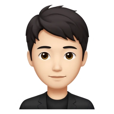 Asian guy wavy hair, dressed cool in black, demure but with a smirk  sticker