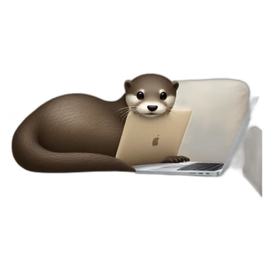 female otter's back against a pillow and use a macbook sticker