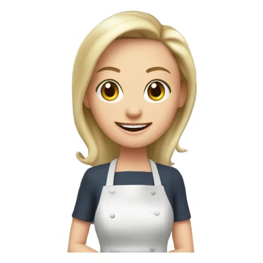 White woman in a birthday dress cooking while teaching a graduate class on her birthday sticker