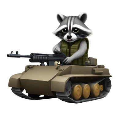 a raccoon firing from a rifle while sitting on a tank sticker