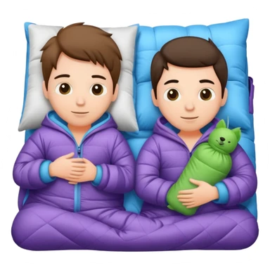two friends in pajamas with a sleeping bag, sleepover theme sticker