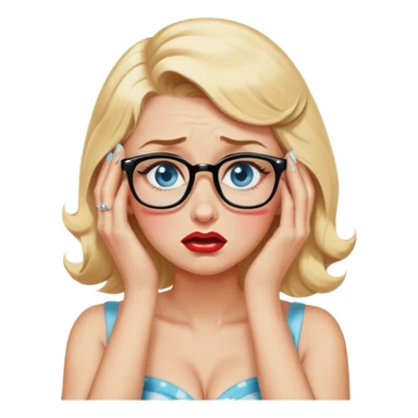 Blonde hair, blue eyed, wearing glasses 50's style pinup crying with hea in her hands sticker