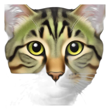 cat Tabby (Mainly most black and brown) fluffy cat pink-nose light-green&yellow-eyes,-white-long-whiskers,-white-spots-near-the-nose,sharp chin.,long ears,sharp of the eyes sticker