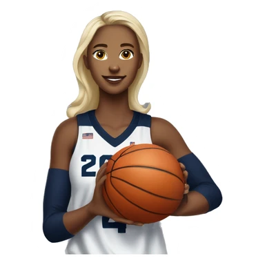 Basketball blonde female player wearing navy blue jersey that has the number 24 & holding a basketball sticker