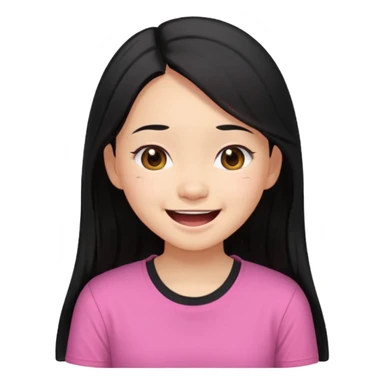 a girl genuinely feeling happy so so so much laughing so hard with her eyes folded long black hair asian girl on a pink shirt sticker