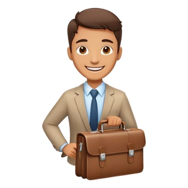 happy smiling office worker with a briefcase, cheerful face sticker
